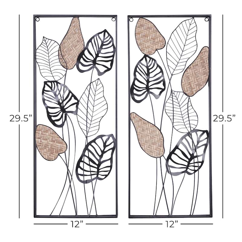 Metal Leaf Tall Cut-Out Home Wall Decor with Intricate Laser Cut Designs - Set of 2 Black - Roche River Decor