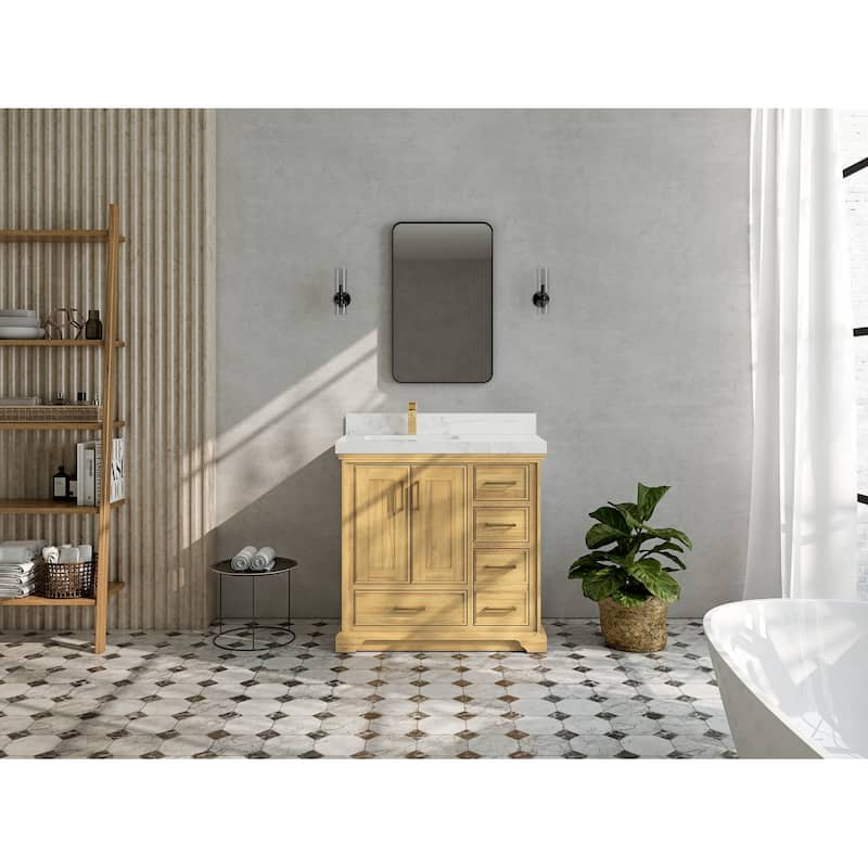 Willow Collections 36 in. W x 22 in. D Charlotte Teak Left Offset Sink Bathroom Solid Teak Vanity with Countertop