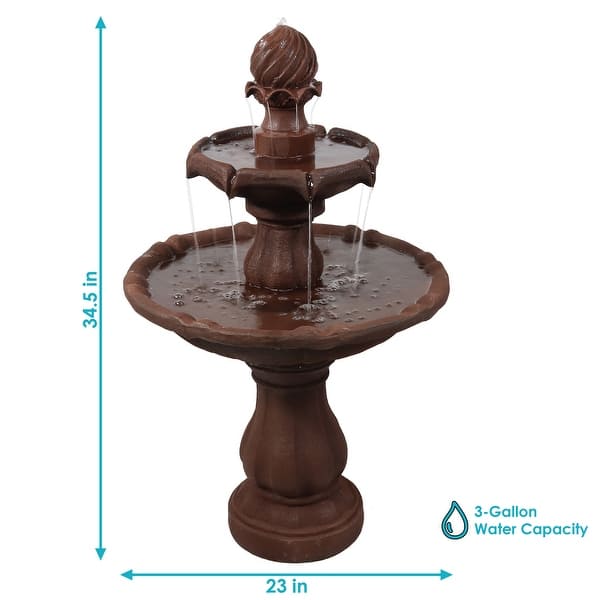 dimension image slide 2 of 4, Sunnydaze Two Tier Solar-on-Demand Fountain, 35 Inch Tall