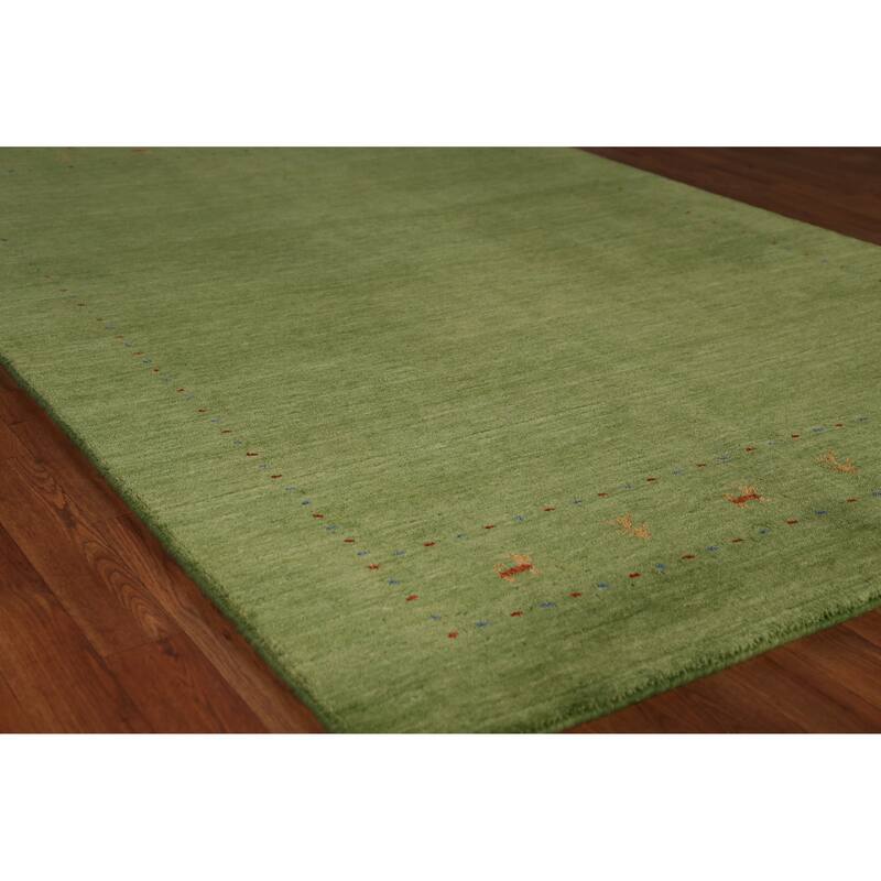 Hand Knotted Oriental 100% Wool Carpet Tribal Tribal Green Gabbeh Area Rug - 7' 7'' X 5' 3''