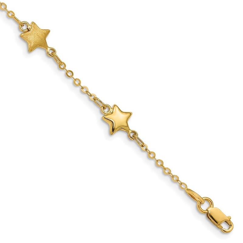 Curata 14k Brushed and Polished Stars Bracelet 7 Inch