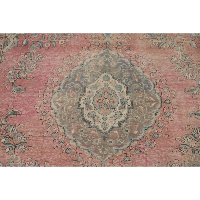 Distressed Tabriz Vintage Persian Area Rug Handmade Wool Carpet - 6'8" x 9'10"