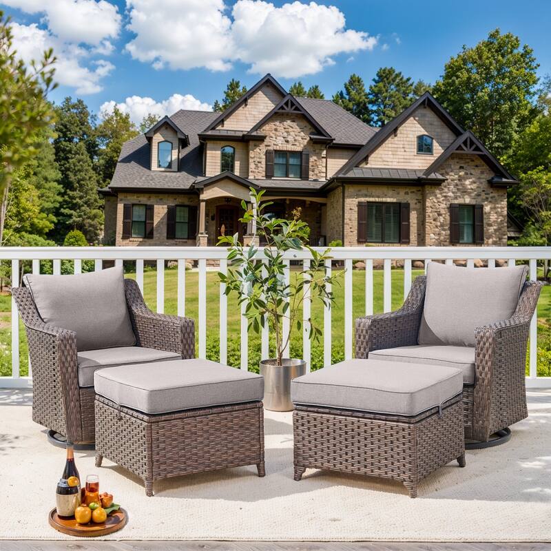 Outdoor Wicker Siwvel Chair Ottoman Set of 4 - Brown - Grey - Brown