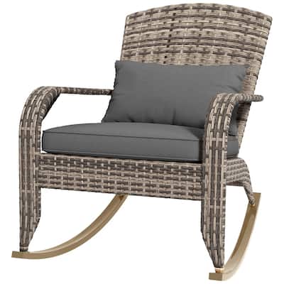 Adirondack Rocking Chair Outdoor PE Rattan with Cushions Steel Frame Patio Garden Porch - 26" W x 35" D x 38.5" H