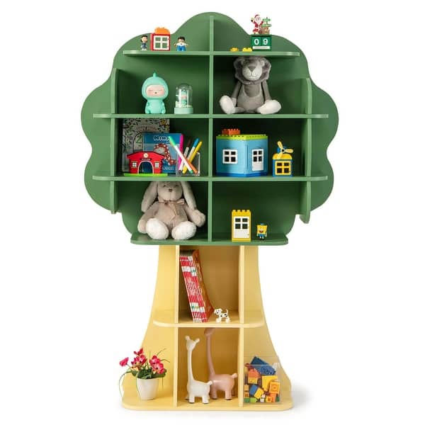 slide 2 of 10, Costway Tree Bookcase Kids 6-Tier Toy Storage Organizer with Open - See Details Green - See Details