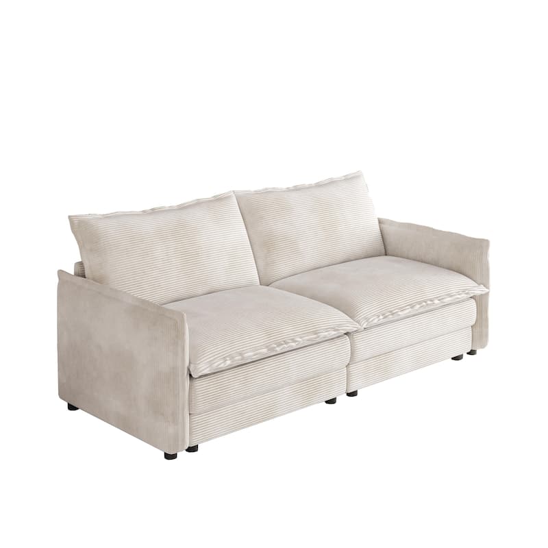 Deep Seating Corduroy Upholstered Loveseat Sofa with Pillows