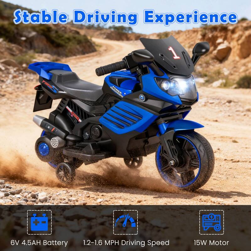 Costway 6V Kids Motorcycle with Music, Horn, Detachable Training