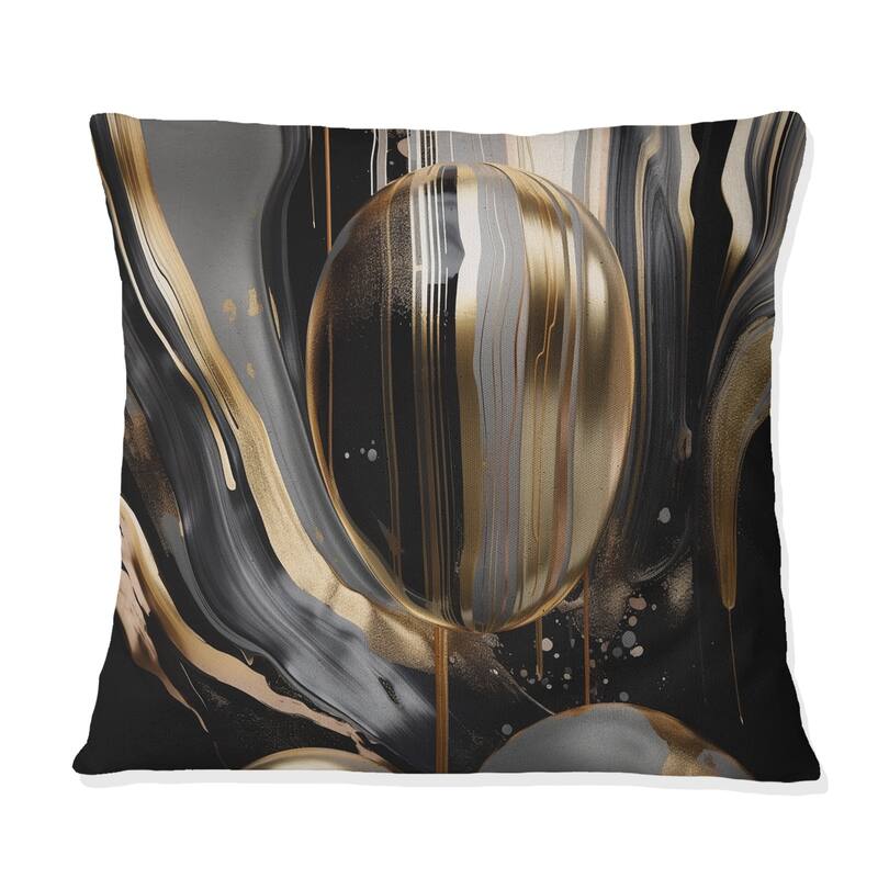 Designart "Gold And Black Captivating Marble III" Abstract Marble Printed Throw Pillow