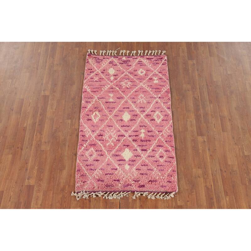 Pink Trellis Moroccan Oriental Accent Rug Hand-Knotted Wool Carpet - 3'1" x 5'4"