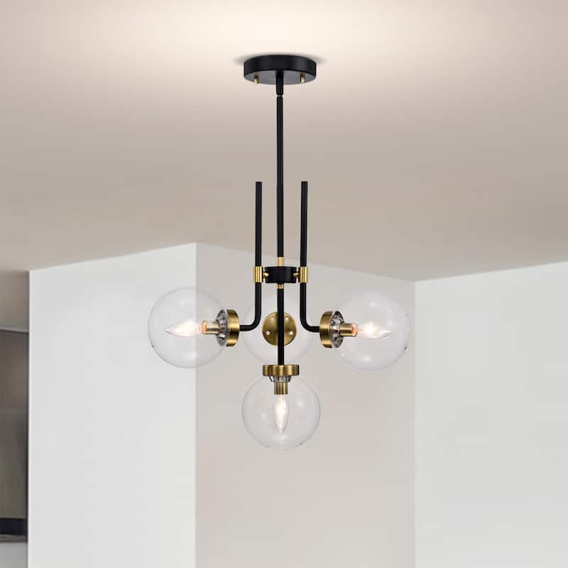 Brigita 47 Inch Modern-Contemporary Style Ceiling Lighted Chendelier Matte Black and Silver Polish 4-Light - N/A