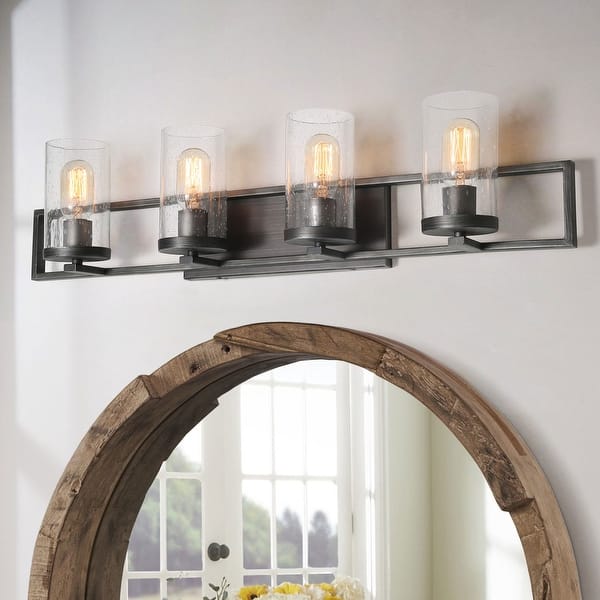 slide 2 of 9, Carbon Loft Modern Brushed Silver Bathroom Vanity Lights Glass Wall Sconce - W31.5"xH7.5"xE5.5"