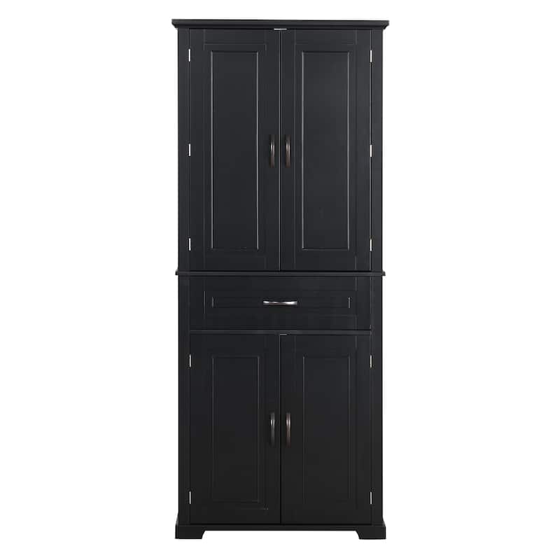 Tall Bathroom Storage Cabinet, Freestanding Organizer Cabine, Wooden Pantry with Adjustable Shelf, 4 Doors and Drawer