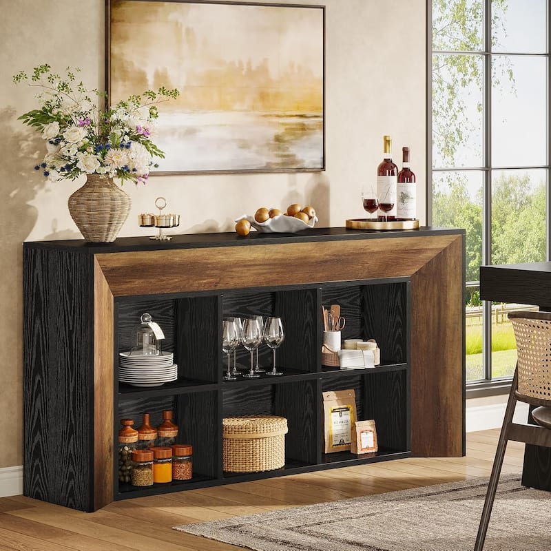63-Inch Long Farmhouse Console Entryway Table with 6 Storage Cubes - 63" W x 13.8" D x 31.5" H