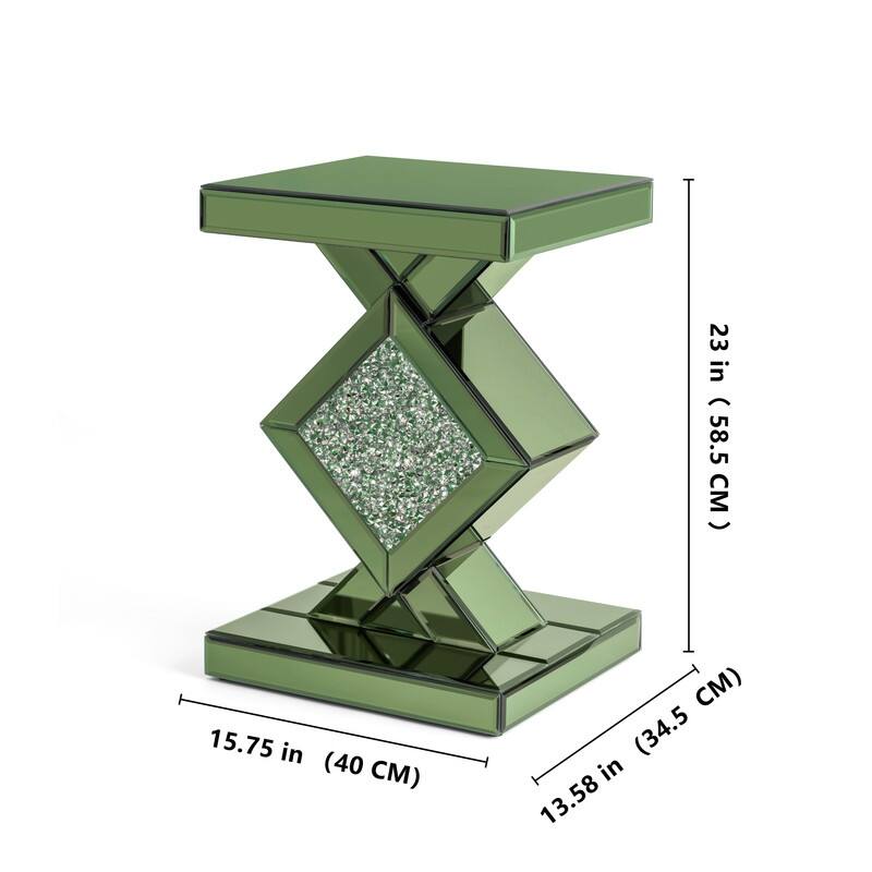 23" Tall Mirrored Glass Pedestal End Table With Crystal Inlay