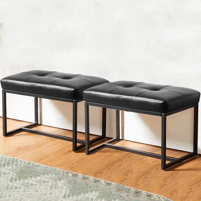 Glitzhome Set of 2 24"W Modern PU Leather Button-tufted Ottoman Foot stool