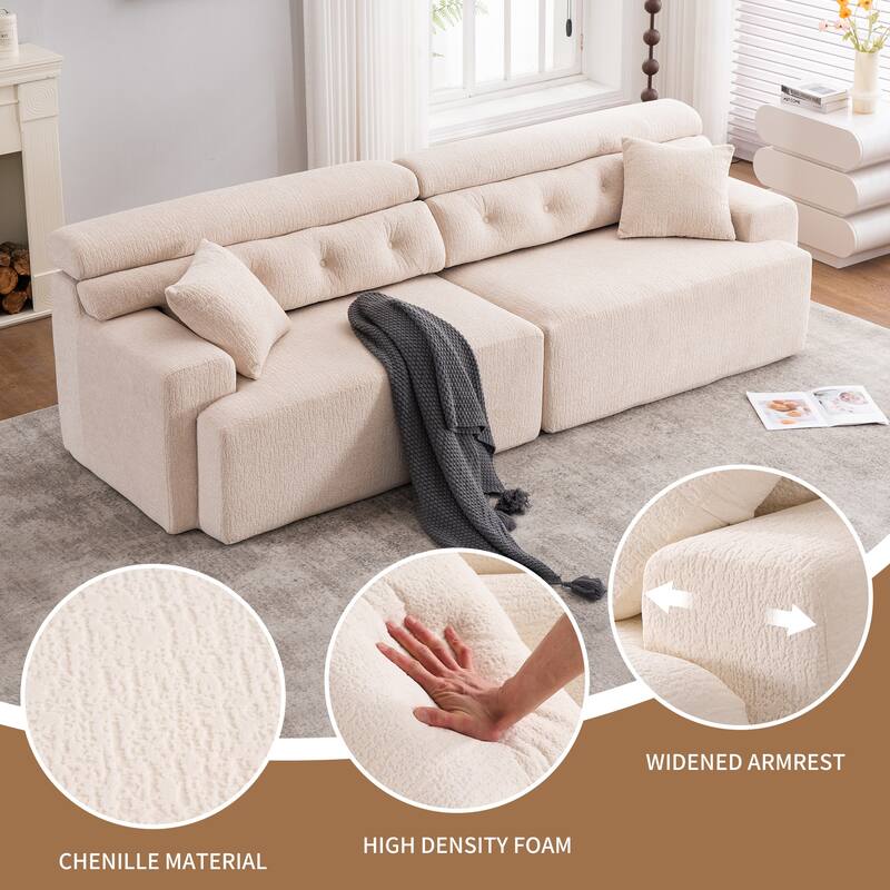 4-Seater Chenille Full Sponge Compression Combined Sofa with 2 Pillows