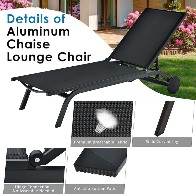 Costway Outdoor Lounge Chair Chaise Reclining Aluminum Fabric - See Details