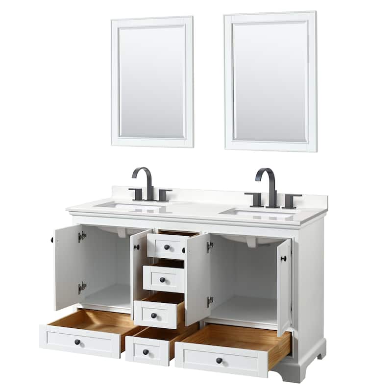 Deborah 60-inch Double Vanity, Quartz Top, 24-inch Mirrors