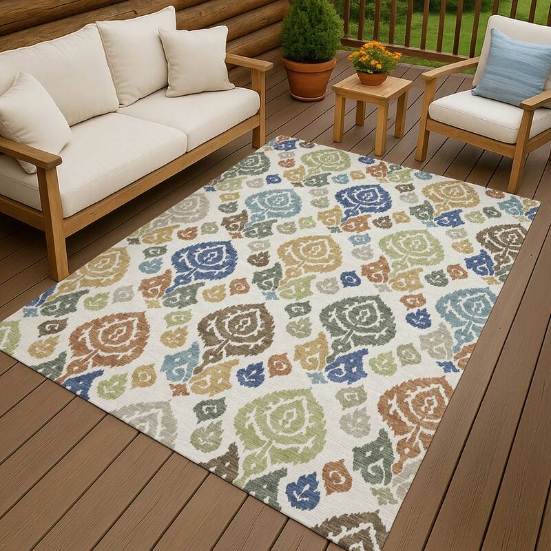 Machine Washable Indoor/ Outdoor Casual Zona Chantille Rug - Ivory - 10' x 14'