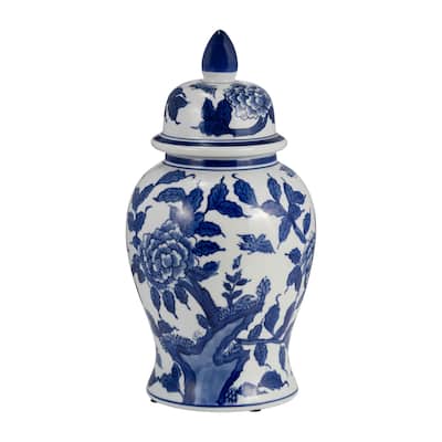 Sagebrook Home Chinoiserie Blue & White Ceramic Lidded Jar