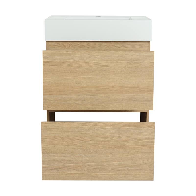 Elegant 24-Inch Bathroom Vanity with Single Resin Sink, 2 Drawers, Waterproof Finish, and Pre-Drilled Faucet Hole