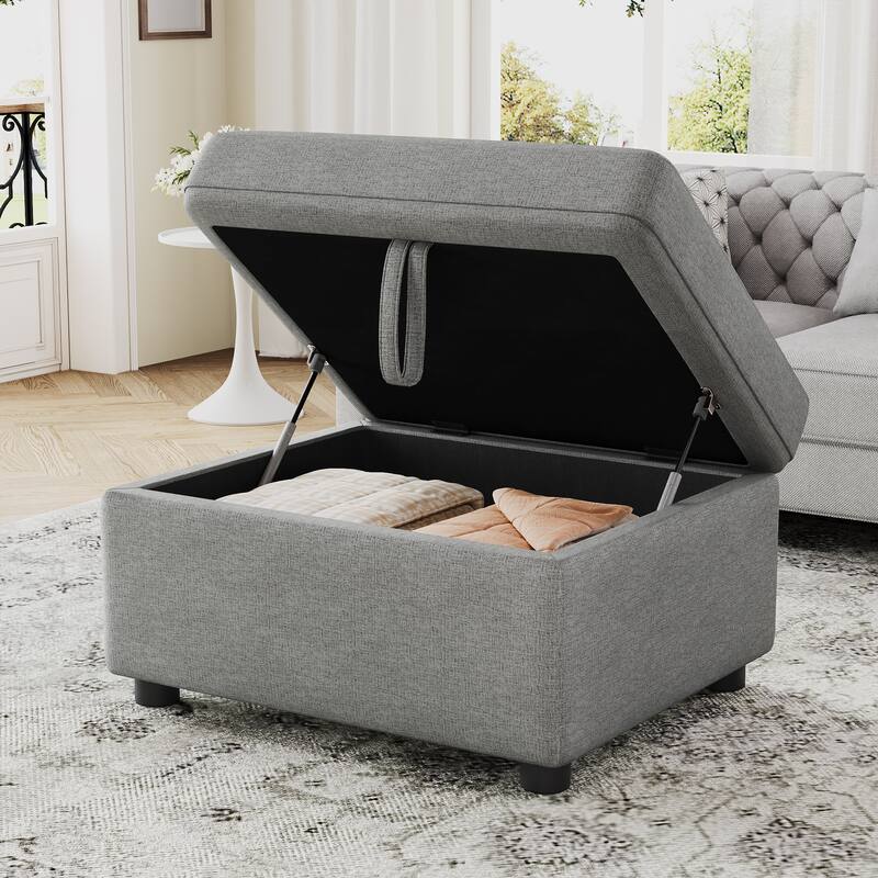 26.6" Ottoman Movable Storage Ottoman Footrest for Living Room, Bedroom, Gray