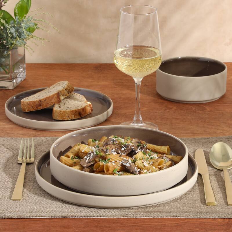 Gibson Elite Liberty Bay 16-Piece Pottery Clay Stoneware Stackable Dinnerware Set - Reactive Glaze, Service for 4