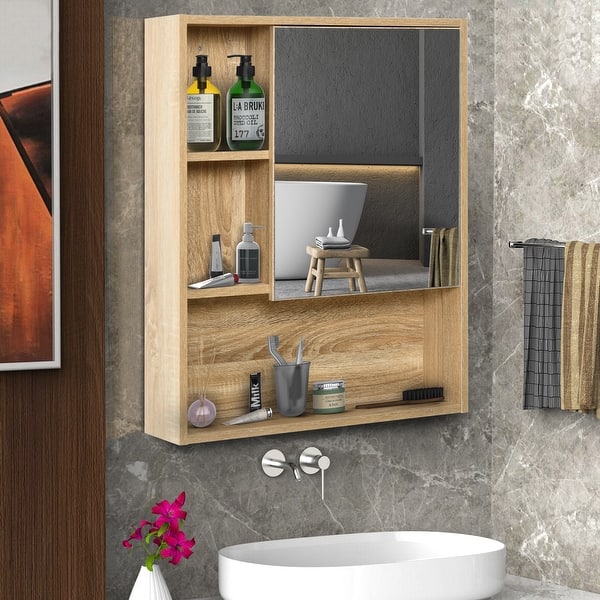 kleankin 23.5 Inch x 27.5 Inch Medicine Cabinet with Mirrored Door,  Adjustable Shelf, Towel Rack, Wall Mounted Bathroom Cabinet, White Mirror