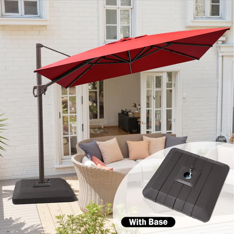 Outdoor 11 x 9 FT Patio Cantilever-Offset Umbrella with 4-Piece Fillable Weighted Base - Red