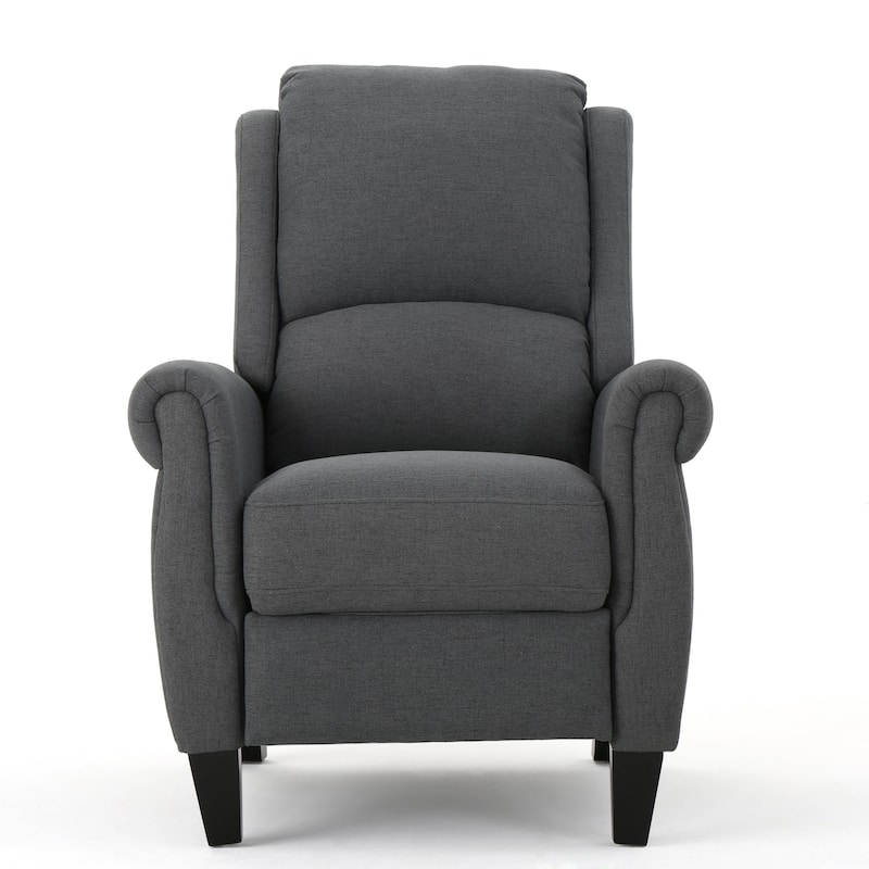 Push-Back Recliner Chair, High-Back Fabric Armchair with Rolled Arms, Single Sofa Recliner with Wood Legs, Classic Lounge Chair - Charcoal