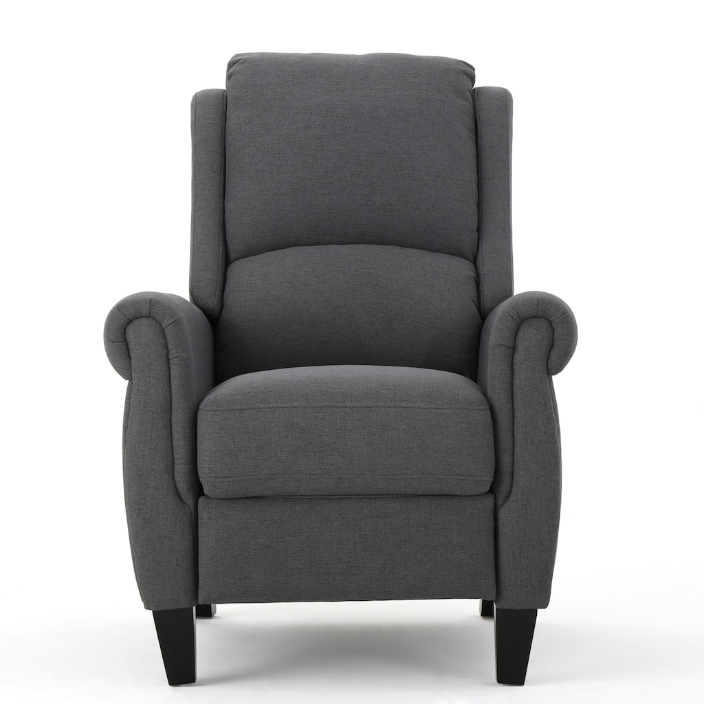 Push-Back Recliner Chair, High-Back Fabric Armchair with Rolled Arms, Single Sofa Recliner with Wood Legs, Classic Lounge Chair