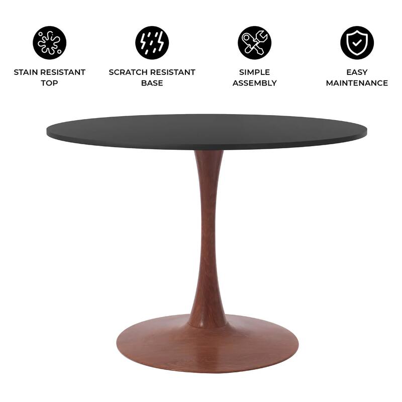 Bristol 40" Round Dining Table with MDF Top and Cherry Steel Pedestal Base for Modern Kitchen and Dining Room