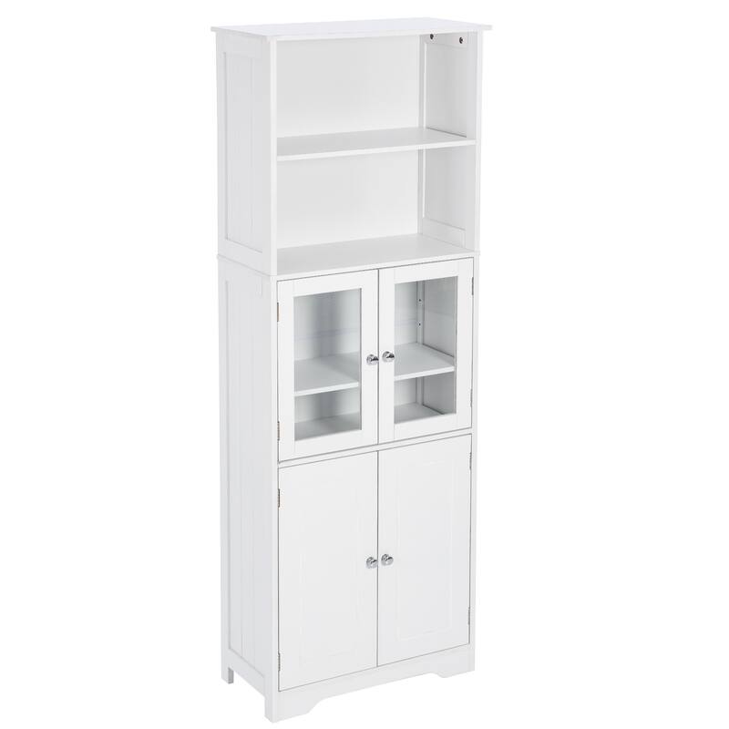White Tall Storage Cabinet with Shelves and Doors for Bathroom, Kitchen and Living Room, MDF Board - White