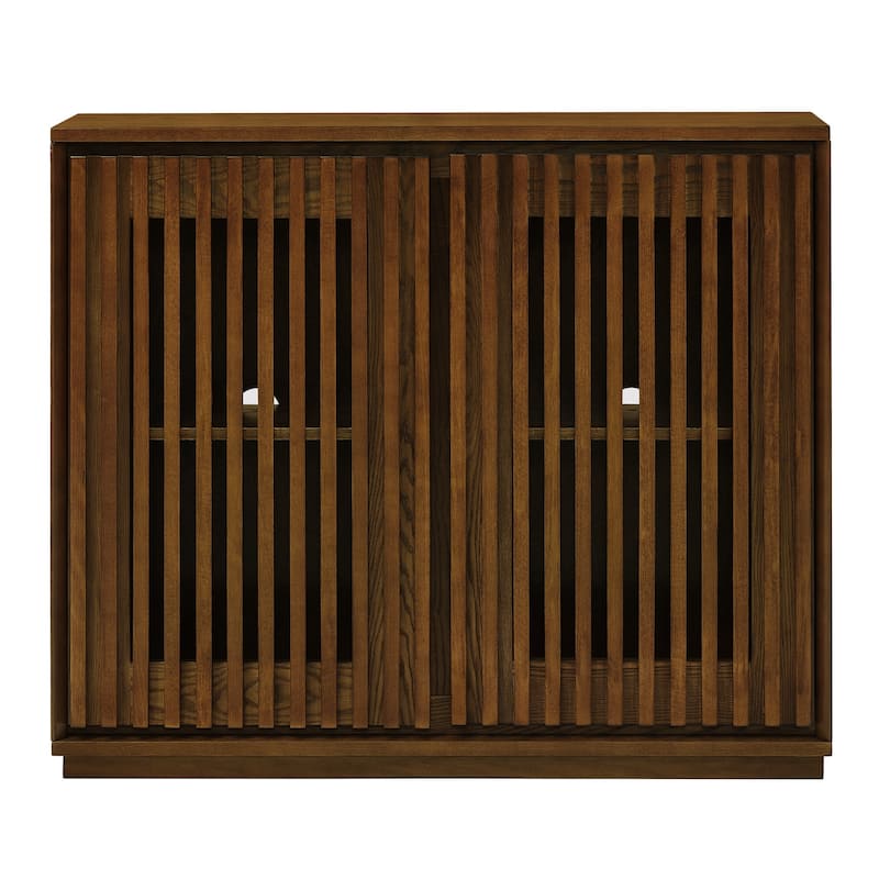 Mid Century Modern Fluted Hollowed Out Sideboard Cabinet with 2 Outlet Holes - Brown