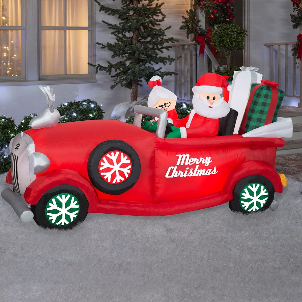 Gemmy Animated Christmas Inflatable Santa and Mrs. Claus in Red Car, 4 ft Tall