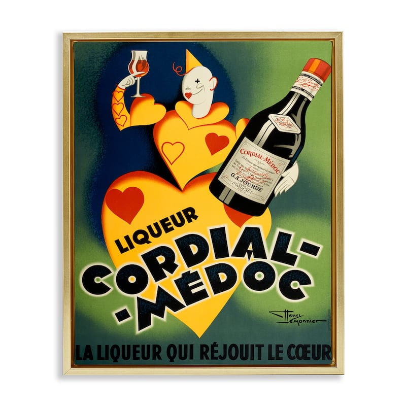Stupell Retro Vintage Wine Advertisement Framed Floater Canvas Wall Art Design By Marcus Jules - 17 x 21 - Gold