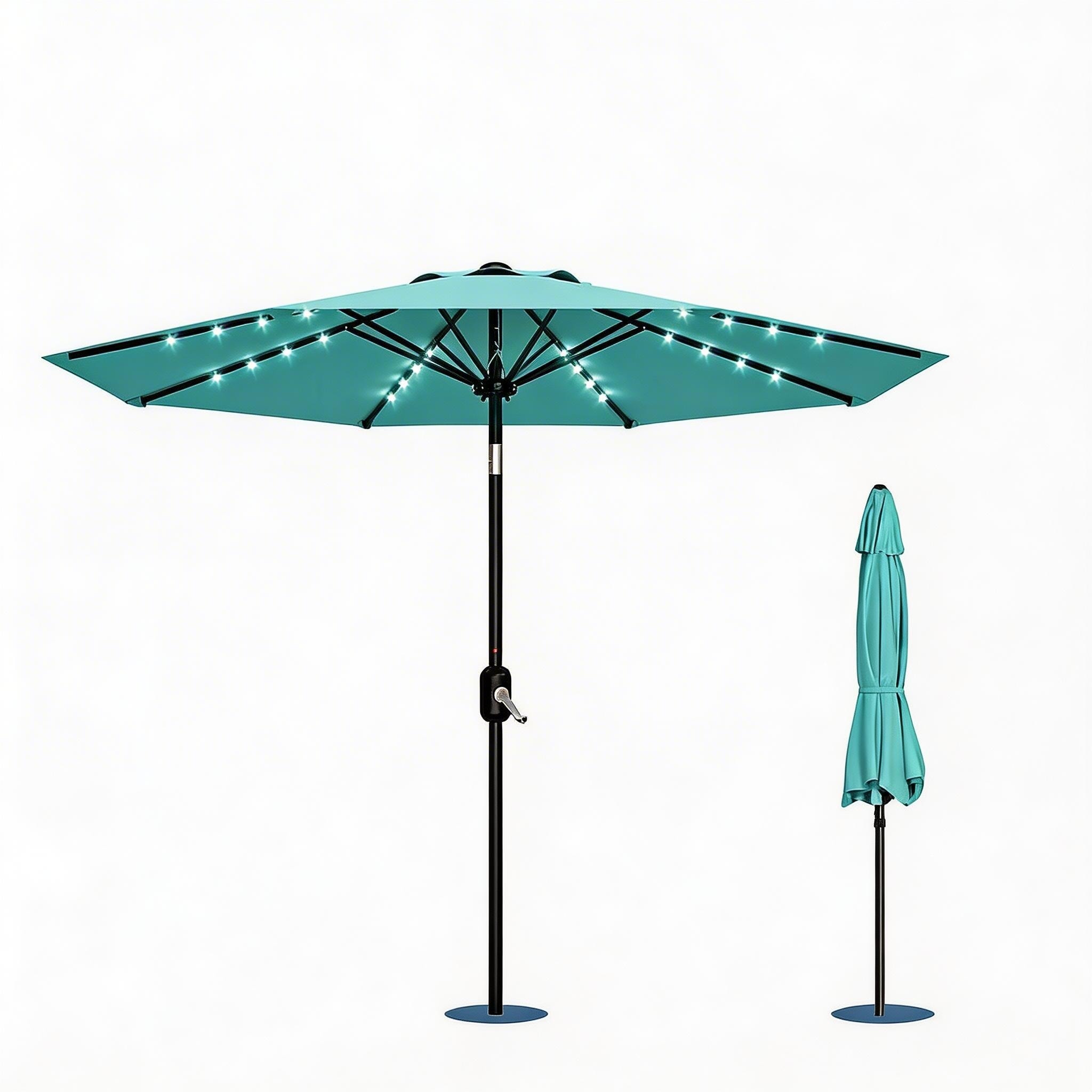 9 ft Patio Umbrella, 8 Sturdy Ribs, with Lights
