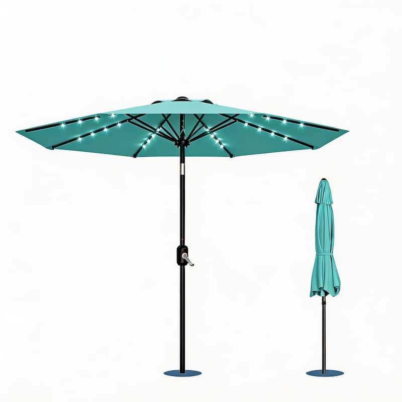 9 ft Patio Umbrella, 8 Sturdy Ribs, with Lights - Turquoise
