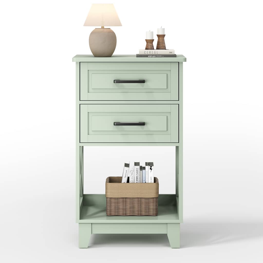 Tall Nightstand with 2 Drawers and Open Shelf Below