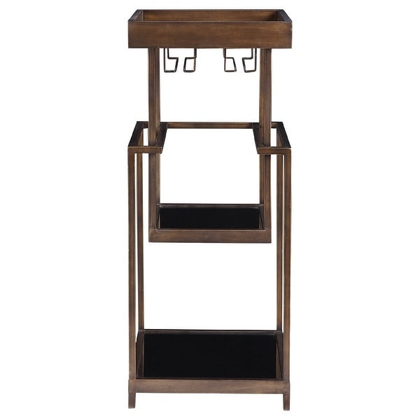 44.5” Brown and Black Mid-Century Bar Stand with Wine Glass Holders - N/A