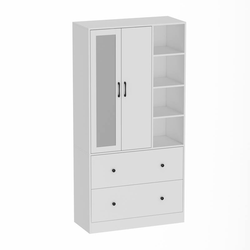 Wardrobe Closet Armoire with Mirror Scalable Hanging Rod Cabinet