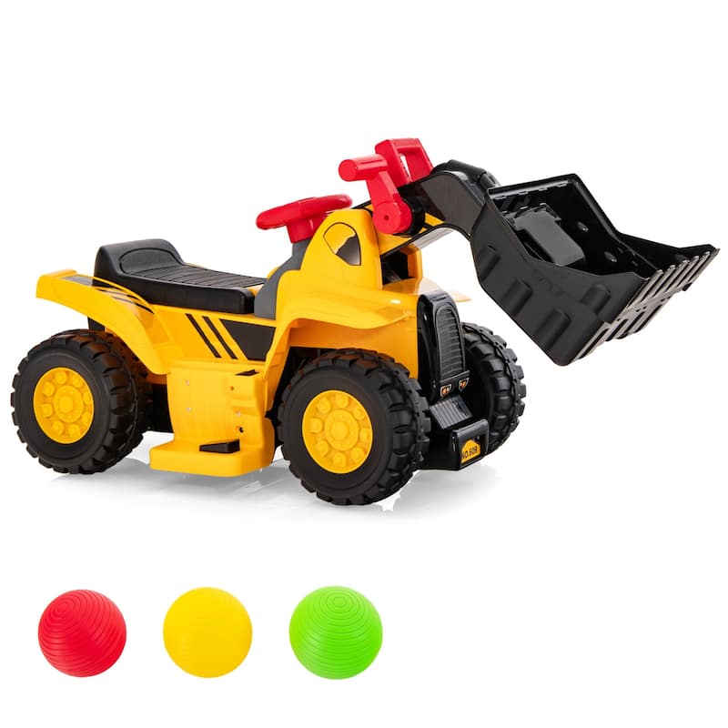 6V Kids Ride On Bulldozer with Folding Basketball Hoop and Balls - 33" x 14" x 17" (L x W x H)