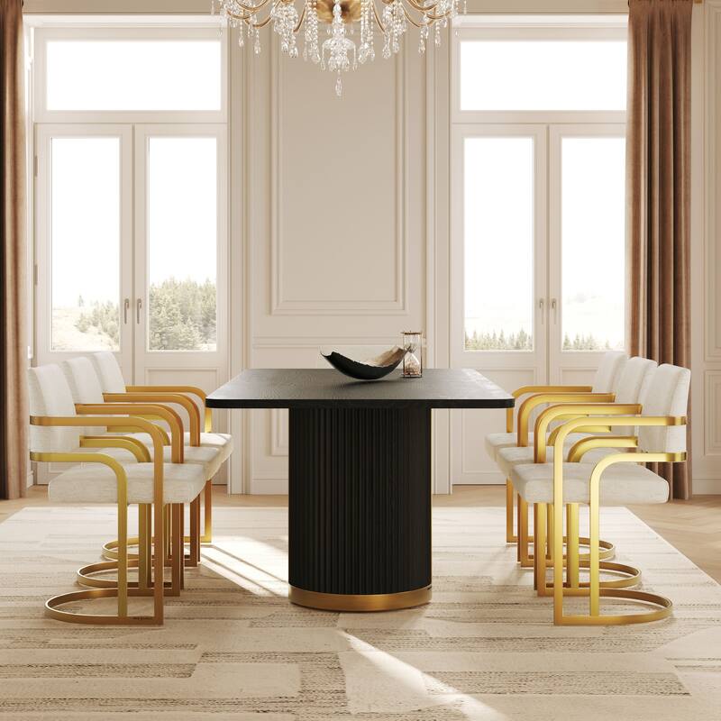 Mid Century Modern Solid Wood Dining Table with Double Pedestal Base