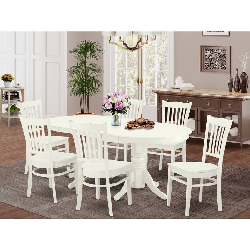 Rustic Dining Set - 7 Piece Table & 6 Wood Chairs - Linen White Kitchen Set - 76.3