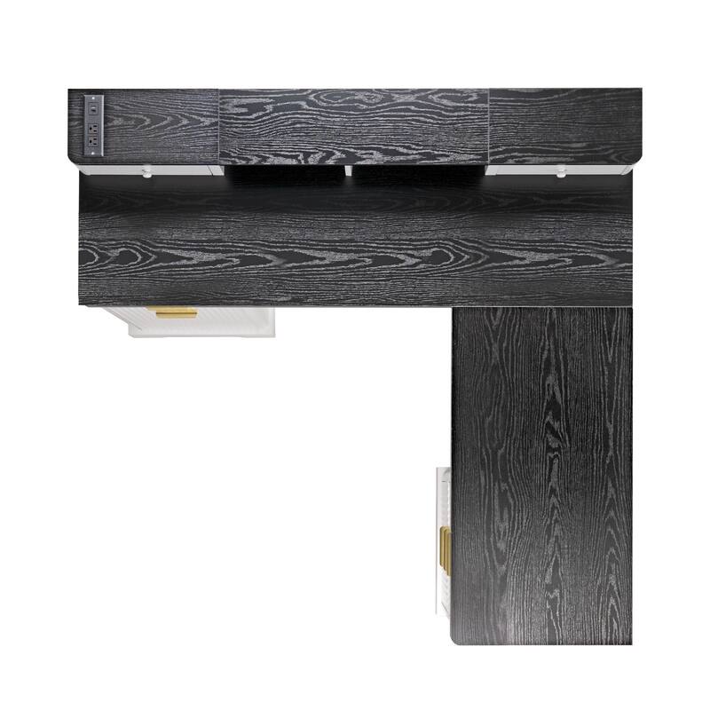 59” L Shaped Desk with Charging Station,Executive L Shaped Desk with Drawers and Storage Cabinet & Monitor Stand,Corner Desk