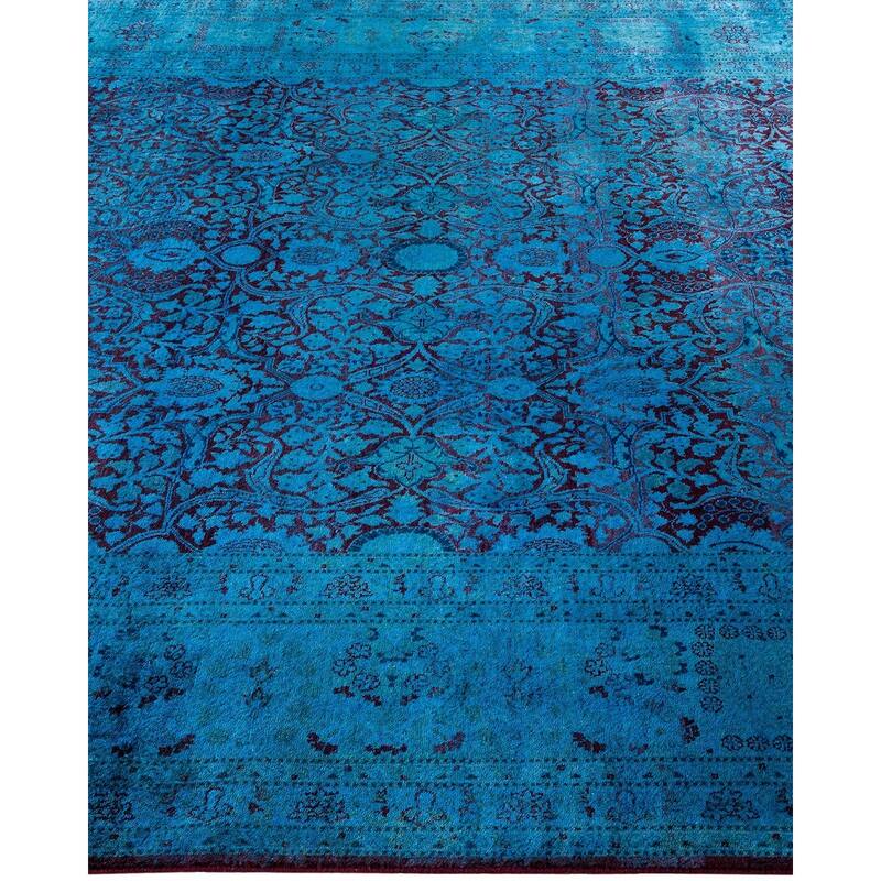Overton Hand Knotted Wool Vintage Inspired Modern Contemporary Overdyed Blue Area Rug - 6' 3" x 12' 8"