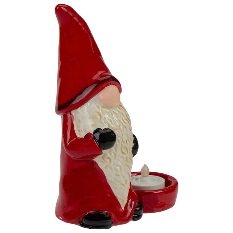 7" Red and Black Gnome Tea Light Christmas Candle Holder