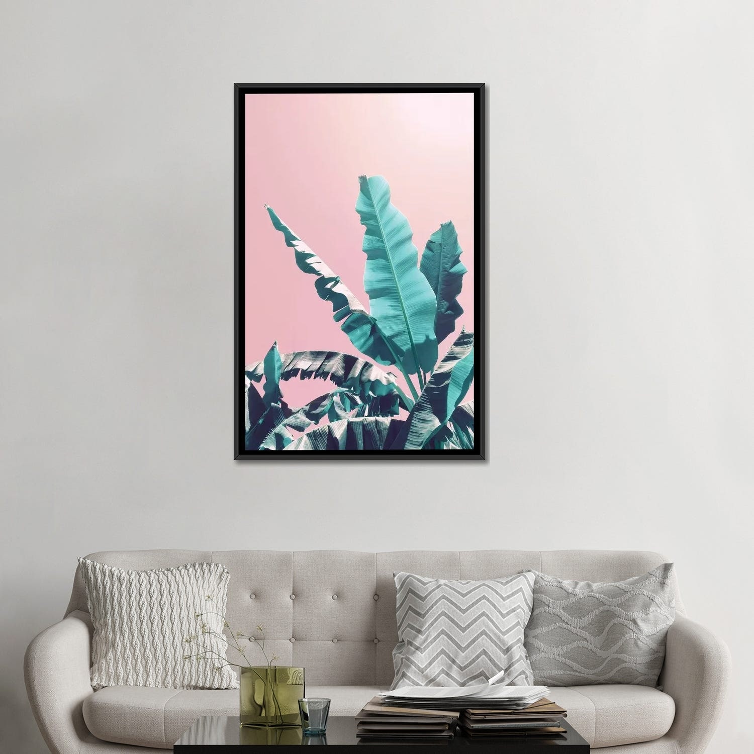 iCanvas Bananas On Pink by Emanuela Carratoni Framed Canvas