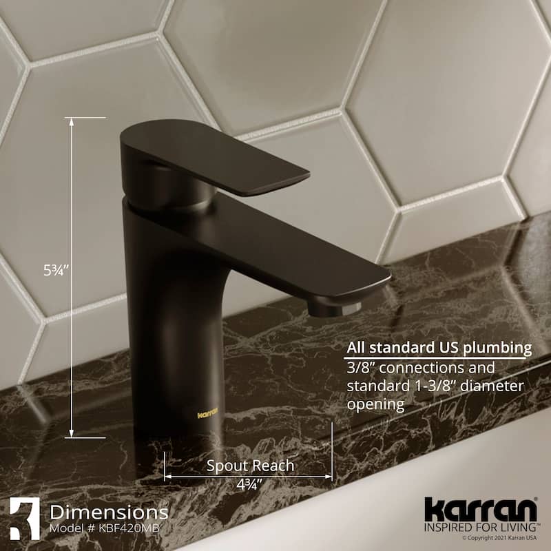 Karran Kayes single Hole Single Handle Basin Bathroom Faucet with Matching Pop-up Drain