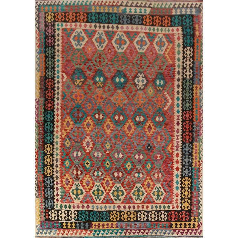 Reversible Kilim Oriental Area Rug Bedroom Hand-Woven Wool Carpet - 9'6"x 13'1"